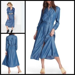 NEW COURT & ROWE Denim Blue Pleated Tencel Shirt Dress with Pockets